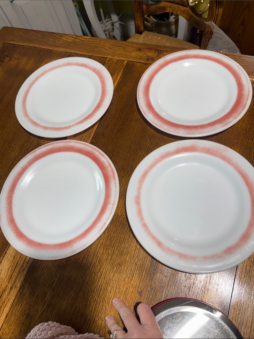 Vintage Pyrex flamingo pink very worn dinner plate set of 4